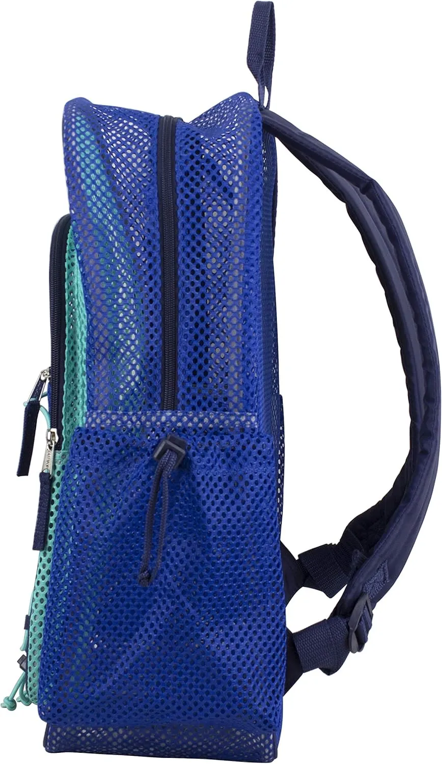 Eastsport Heavy Duty Mesh Lightweight Backpack with Adjustable Bungee for Travel, Work, Sports, Beach, College, Security Check, Large Bag 18 inches, Blue Indigo