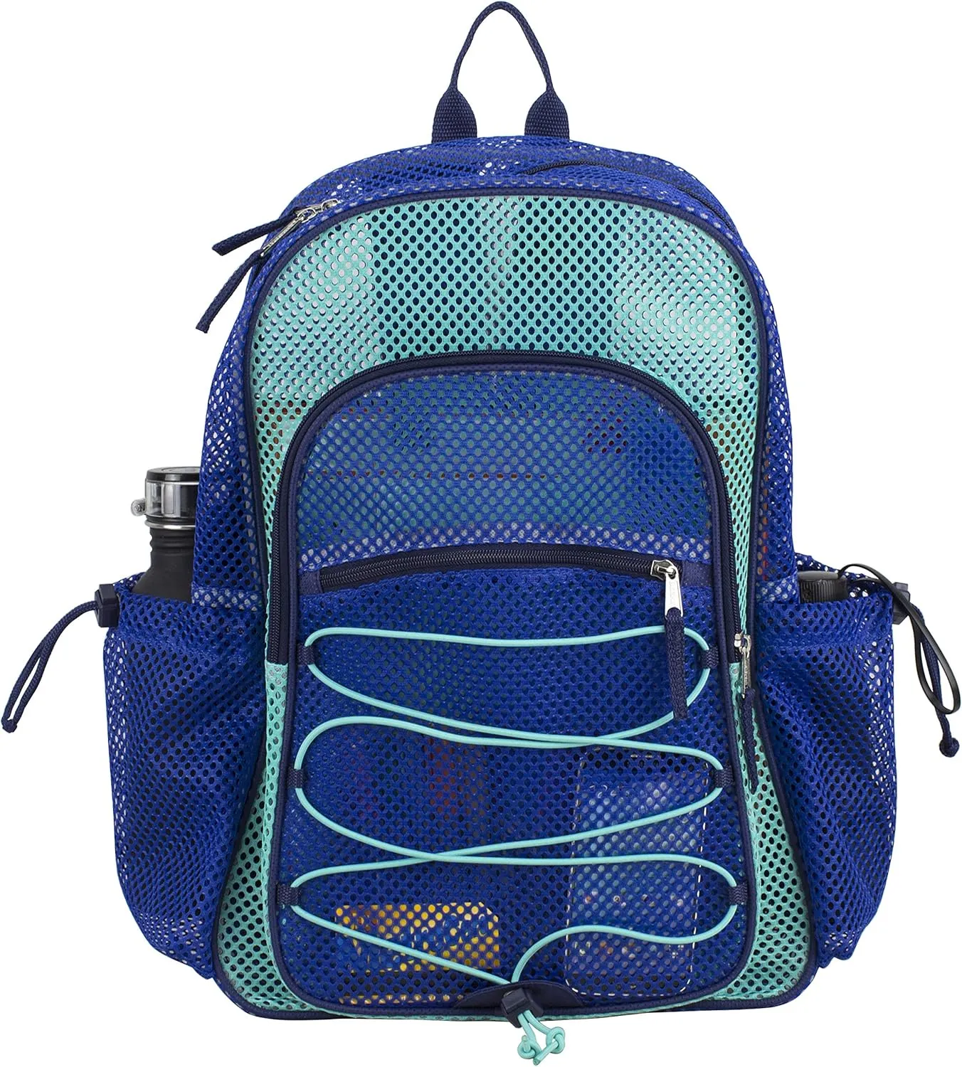 Eastsport Heavy Duty Mesh Lightweight Backpack with Adjustable Bungee for Travel, Work, Sports, Beach, College, Security Check, Large Bag 18 inches, Blue Indigo