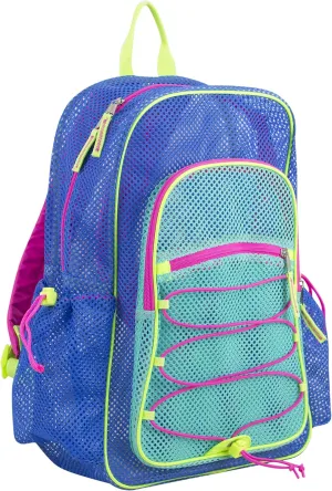 Eastsport Mesh Lightweight Beach Backpack with Adjustable Bungee for Travel, Work, Sports, Beach, College, Security Check, Large Bag 18 inches, Dynamic Blue