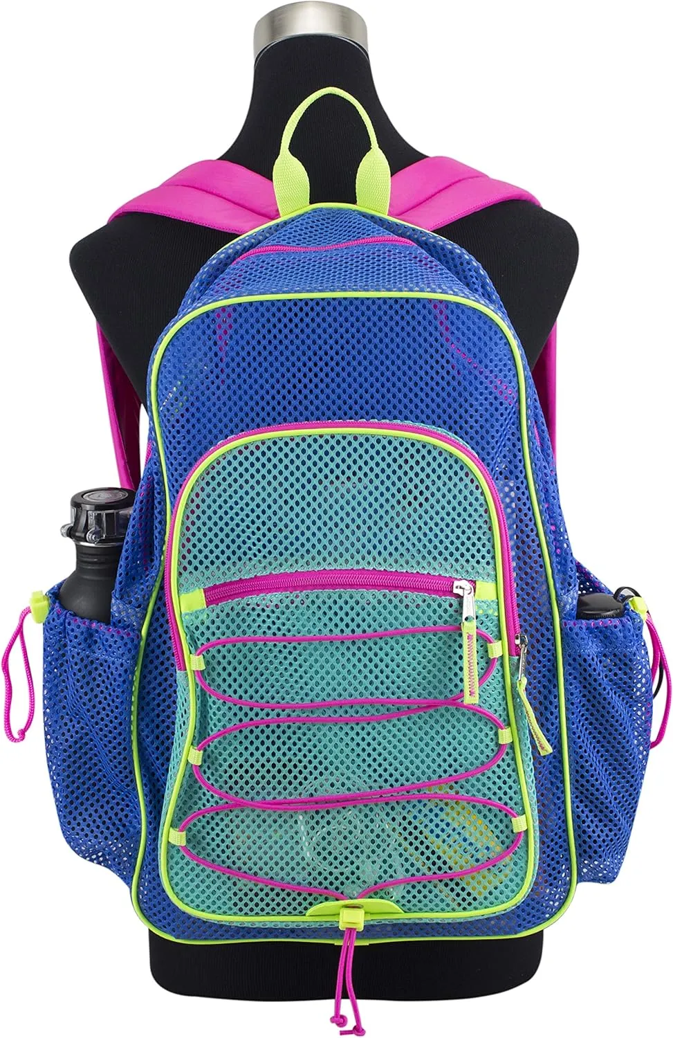 Eastsport Mesh Lightweight Beach Backpack with Adjustable Bungee for Travel, Work, Sports, Beach, College, Security Check, Large Bag 18 inches, Dynamic Blue