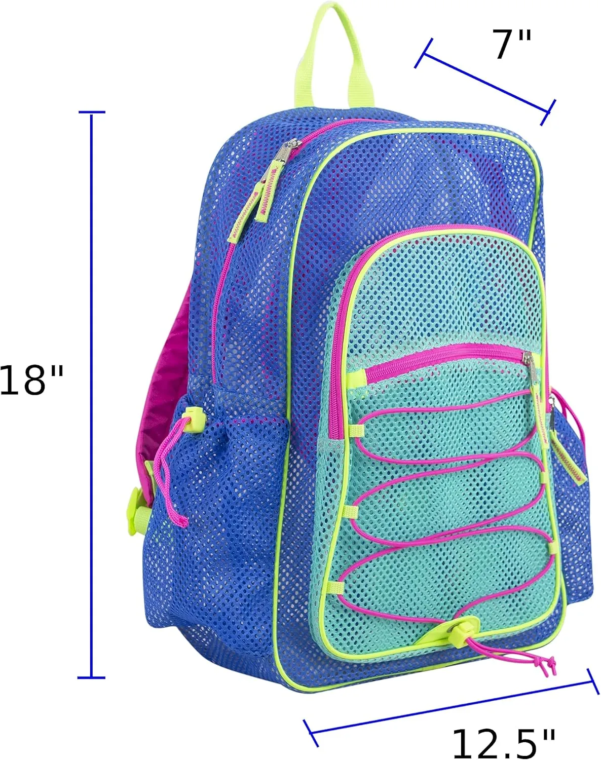 Eastsport Mesh Lightweight Beach Backpack with Adjustable Bungee for Travel, Work, Sports, Beach, College, Security Check, Large Bag 18 inches, Dynamic Blue