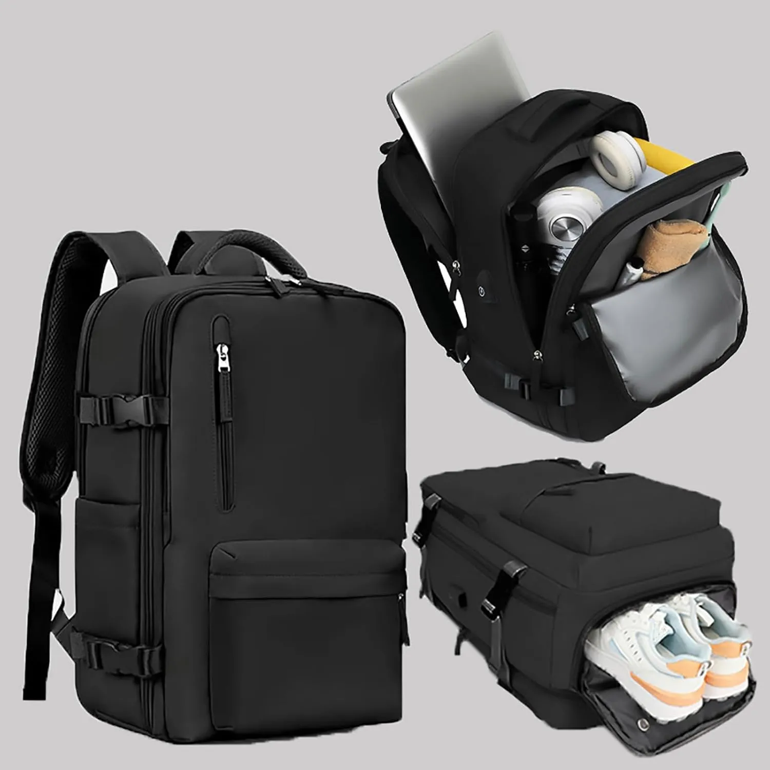Easypacker Travel Backpack, Waterproof with Shoe Compartment & USB Hole, 180° Open and Expandable Design (White)