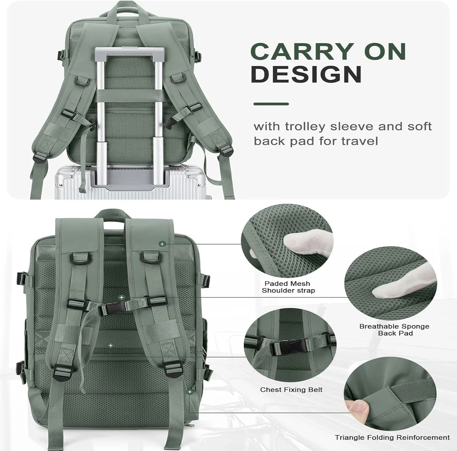 Easypacker Travel Backpack, Waterproof with Shoe Compartment & USB Hole, 180° Open and Expandable Design (White)