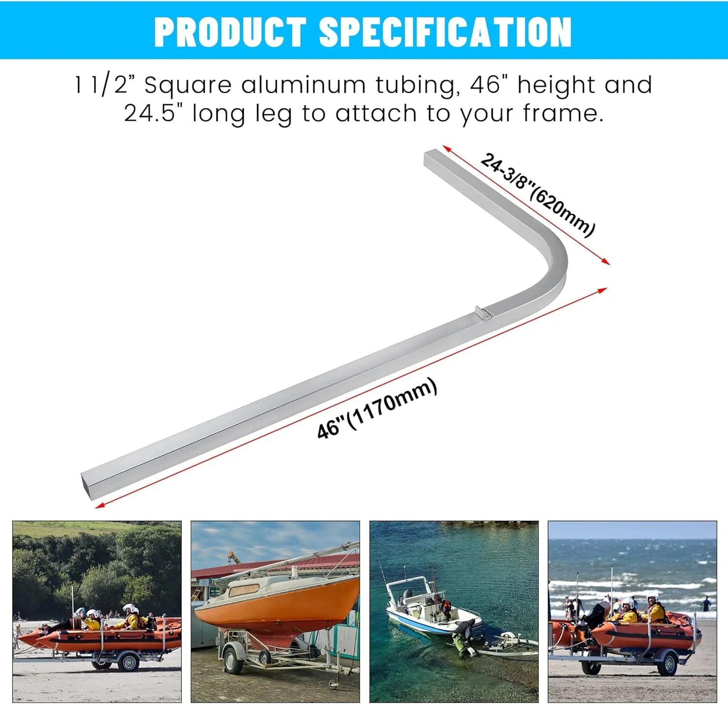 ECOTRIC Boat Trailer Square Guide On Poles Aluminum 1 1/2" Square 46" Tall