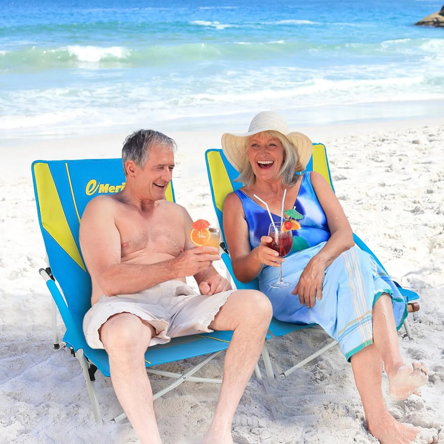 EMERIT Low Beach Chairs for Adults, Sling Beach Chair with Umberalla, Folding Backpack Camping Chair with Cup Holder
