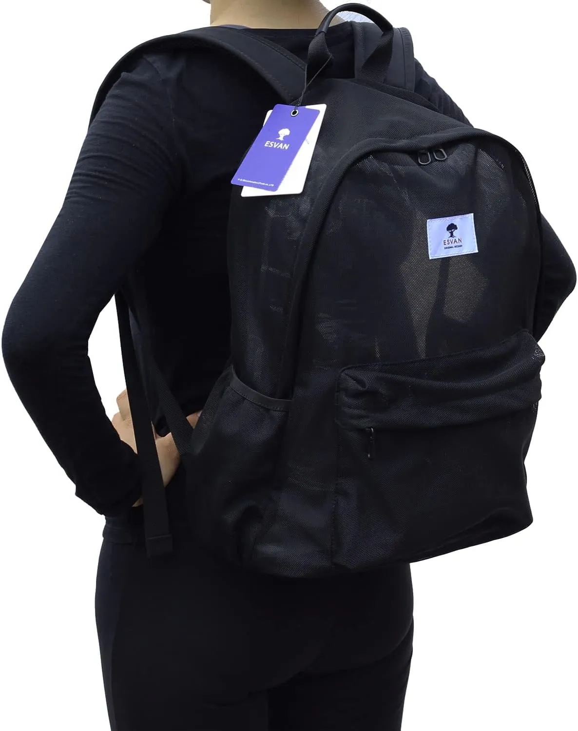 ESVAN Original Print Mesh Backpack Semi-Transparent Sackpack See Through Beach Bag Daypack Multi-Purpose Women Men Unisex