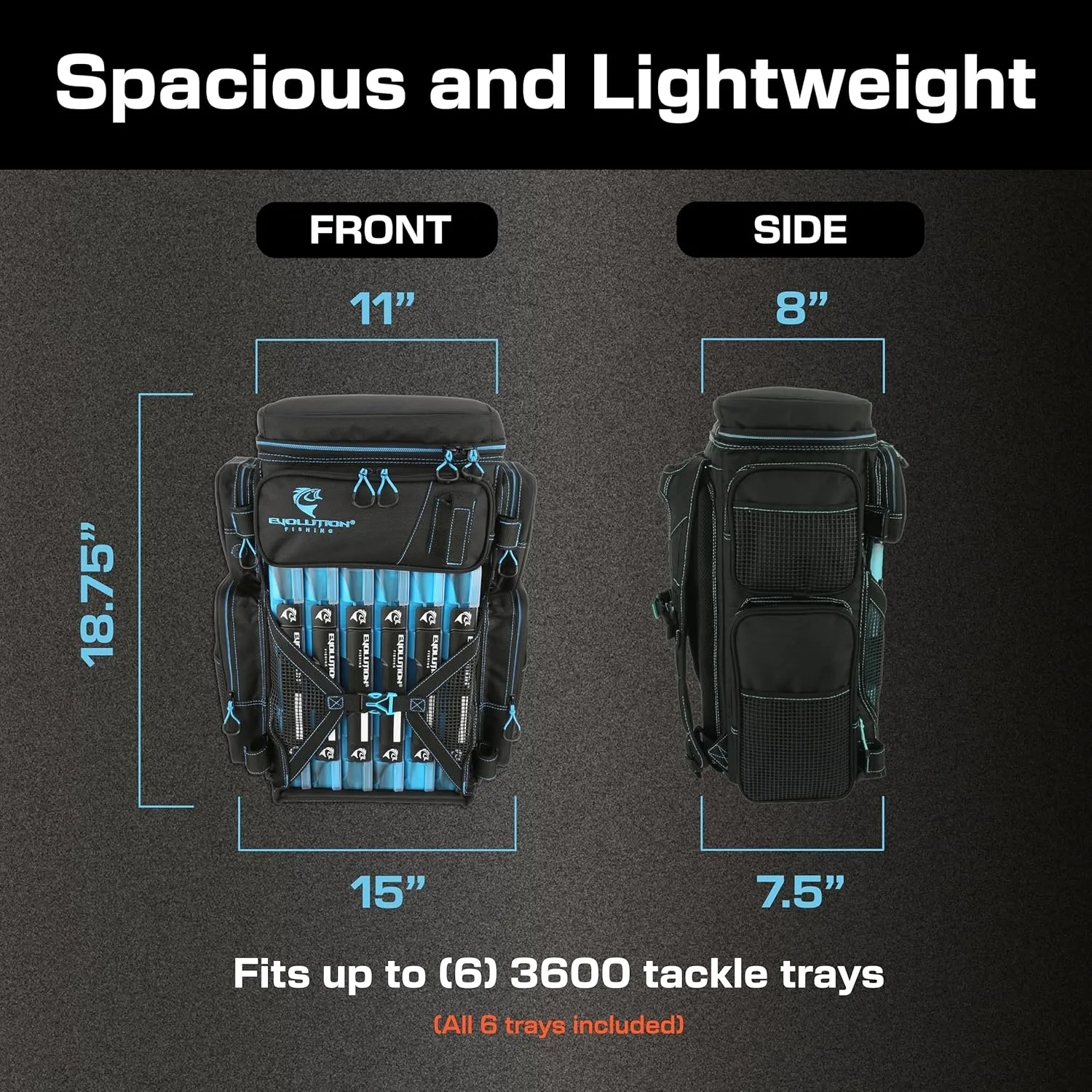 Evolution Fishing Drift Series Tackle Backpack – 3600, Outdoor Rucksack w/ 6 Fishing Tackle Trays, Heavy Duty
