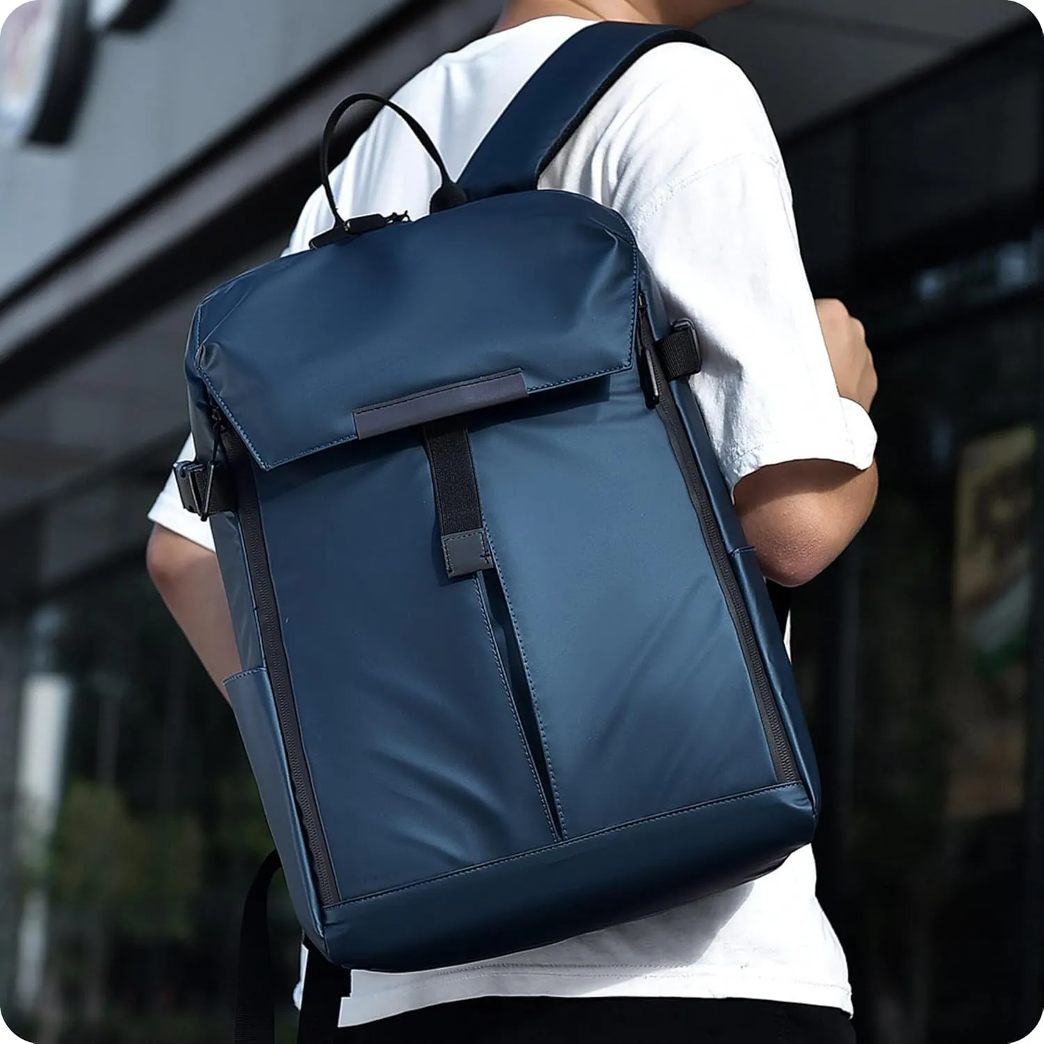 Expandable Waterproof Backpack, 15.6 inch Laptop Bag, Sports Equipment Storage, 16.9 x 11 x 5.1 inches (blue)