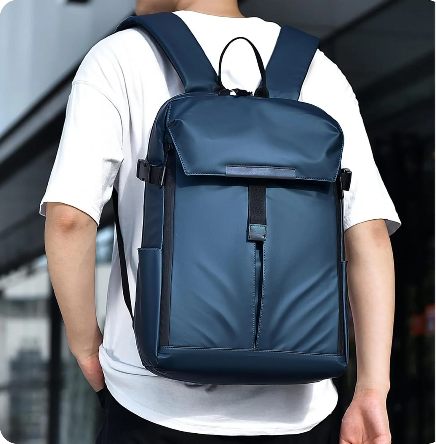 Expandable Waterproof Backpack, 15.6 inch Laptop Bag, Sports Equipment Storage, 16.9 x 11 x 5.1 inches (blue)