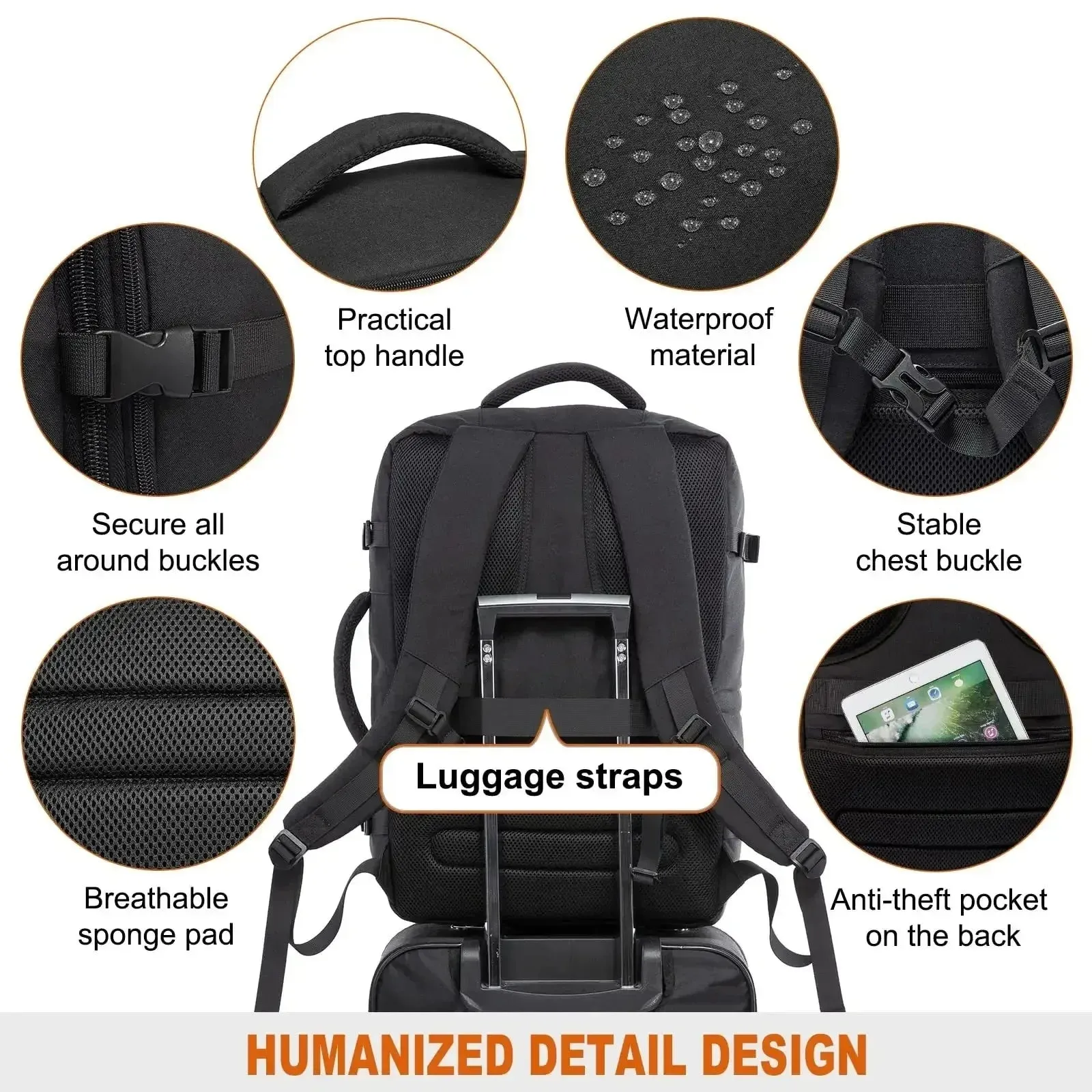 Expandable Waterproof Travel Laptop Backpack 40L