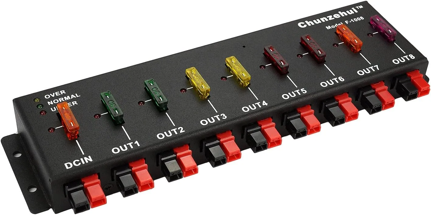 F-1008 Horizontal 9 Port 40A Connector Power Splitter Distributor Source Strip, 1 Input and 8 Output.