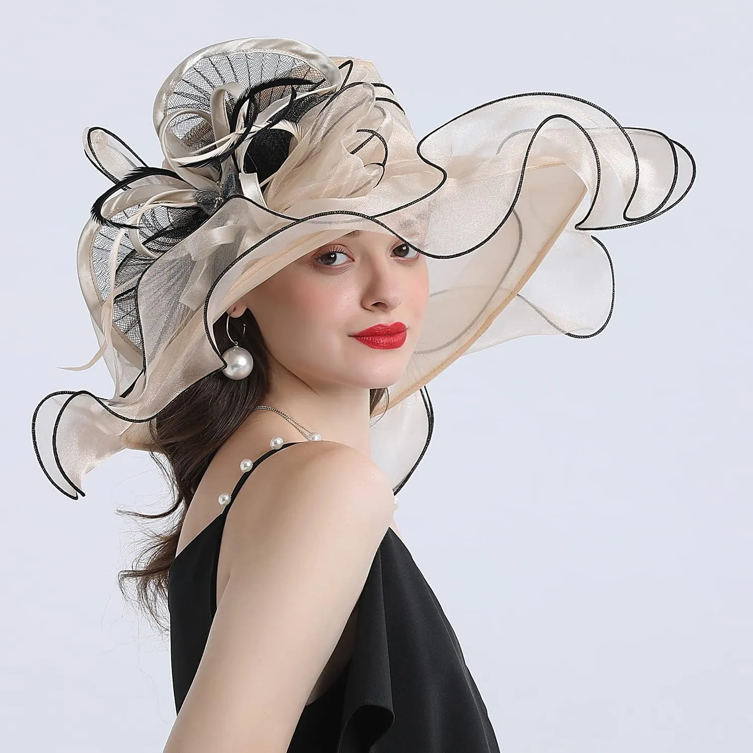 FADVES Women's Wide Brim Organza Tea Derby Sun Hat Butterfly Decoration Tea Party Wedding Bridal Church Fascinator…