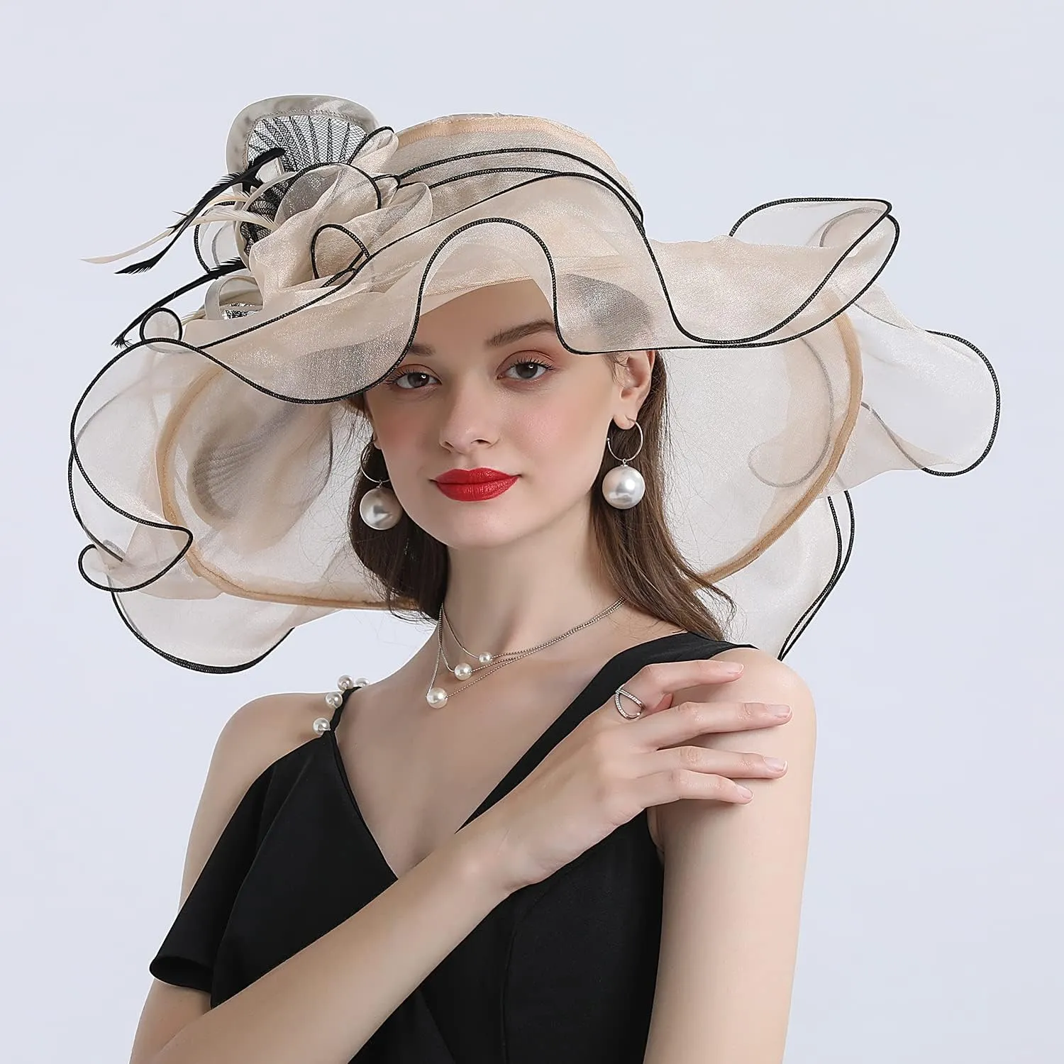 FADVES Women's Wide Brim Organza Tea Derby Sun Hat Butterfly Decoration Tea Party Wedding Bridal Church Fascinator…