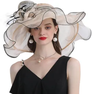 FADVES Women's Wide Brim Organza Tea Derby Sun Hat Butterfly Decoration Tea Party Wedding Bridal Church Fascinator…