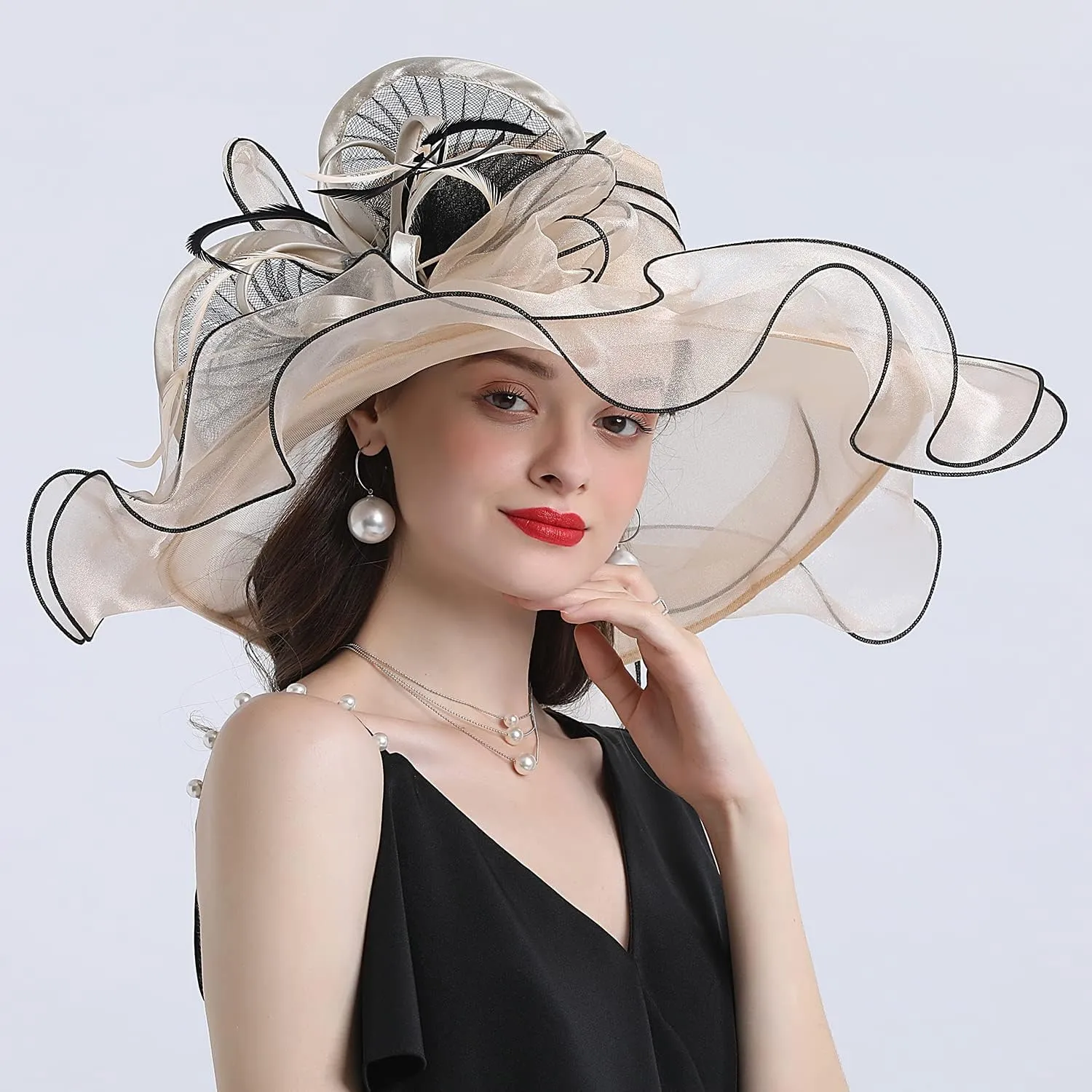FADVES Women's Wide Brim Organza Tea Derby Sun Hat Butterfly Decoration Tea Party Wedding Bridal Church Fascinator…