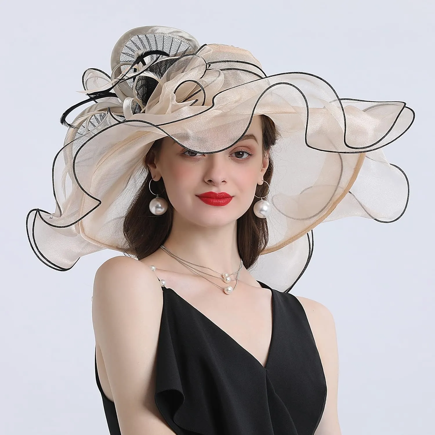 FADVES Women's Wide Brim Organza Tea Derby Sun Hat Butterfly Decoration Tea Party Wedding Bridal Church Fascinator…