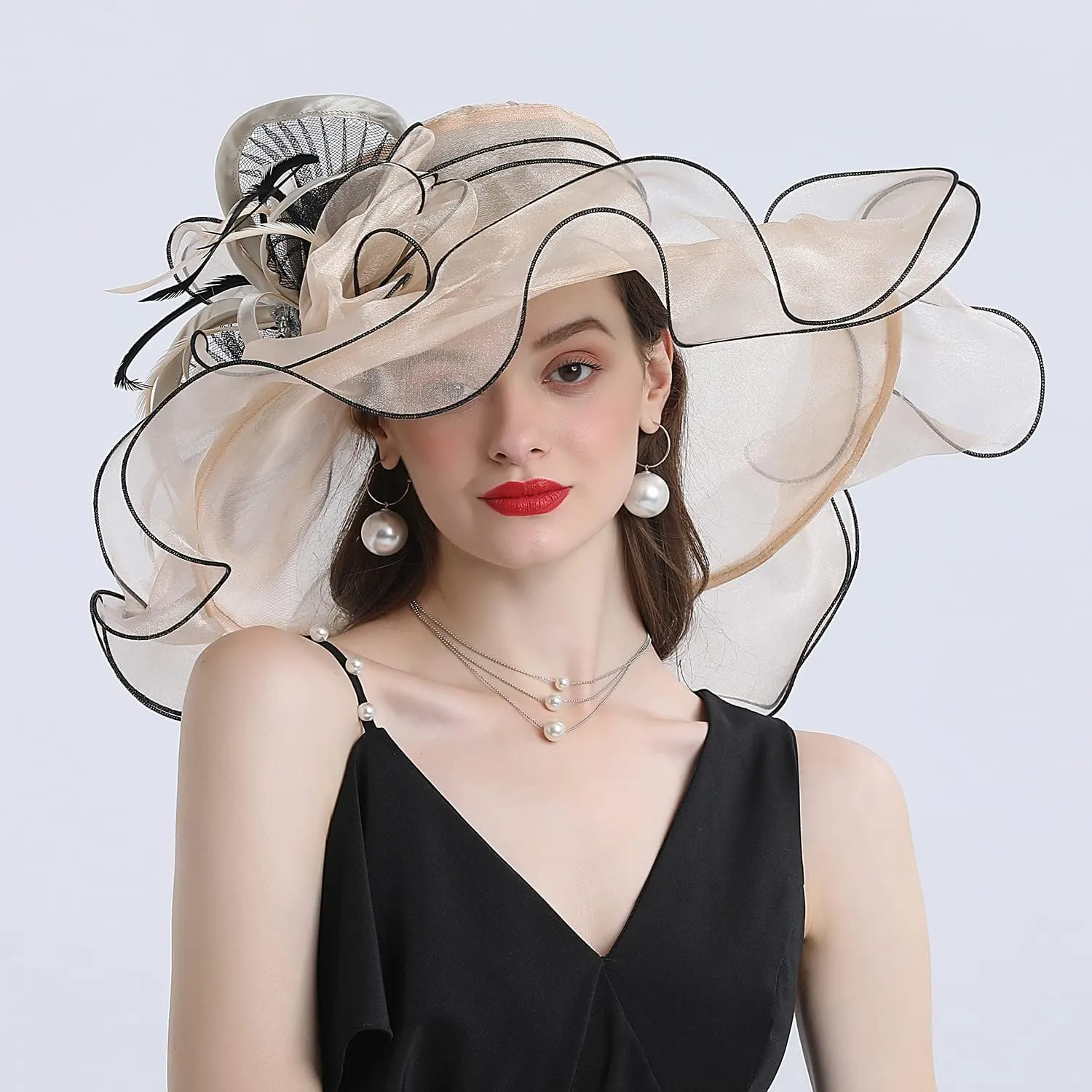 FADVES Women's Wide Brim Organza Tea Derby Sun Hat Butterfly Decoration Tea Party Wedding Bridal Church Fascinator…