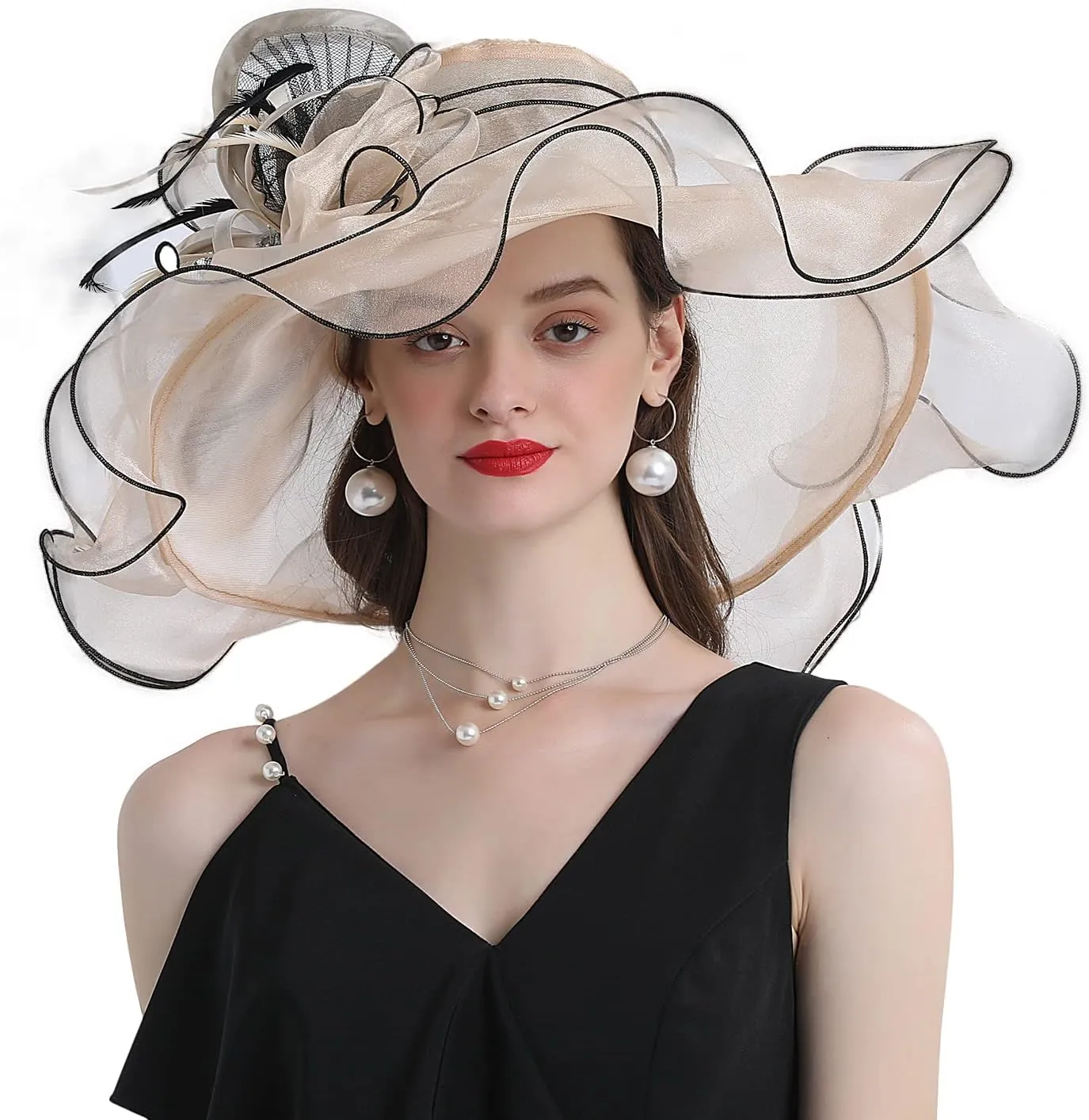 FADVES Women's Wide Brim Organza Tea Derby Sun Hat Butterfly Decoration Tea Party Wedding Bridal Church Fascinator…