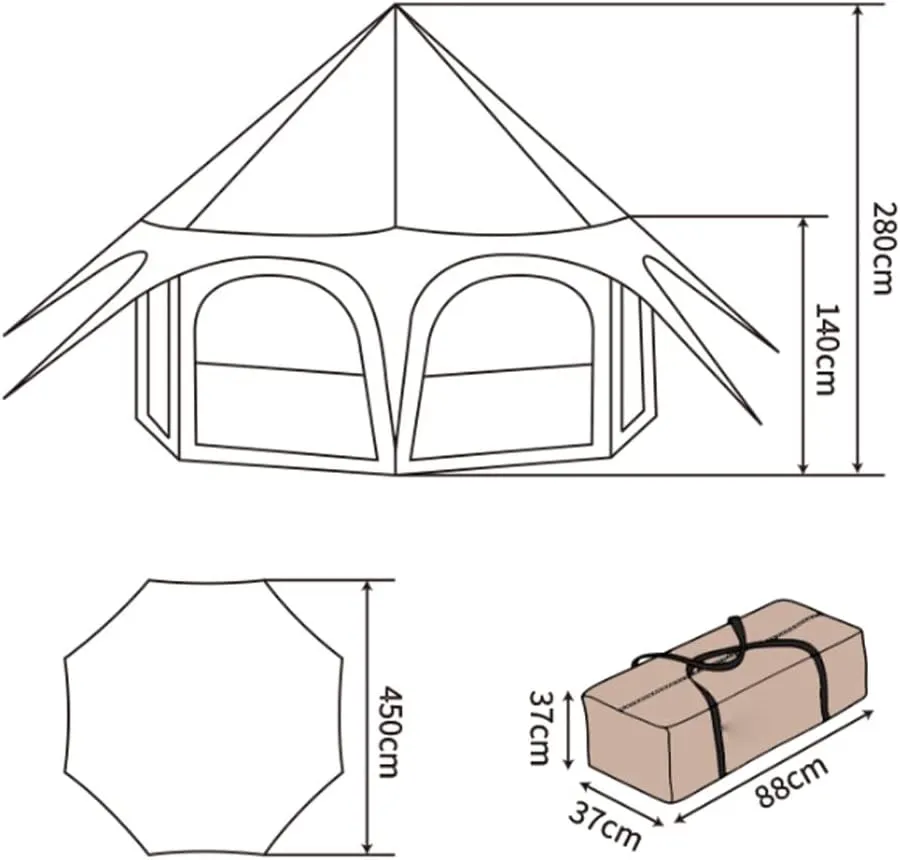 Family Camping Tent Large Double Layer Pyramid Tipi Tent Camping Mongolian Yurt Tent for Picnic, Festival