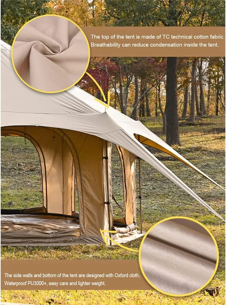 Family Camping Tent Large Double Layer Pyramid Tipi Tent Camping Mongolian Yurt Tent for Picnic, Festival