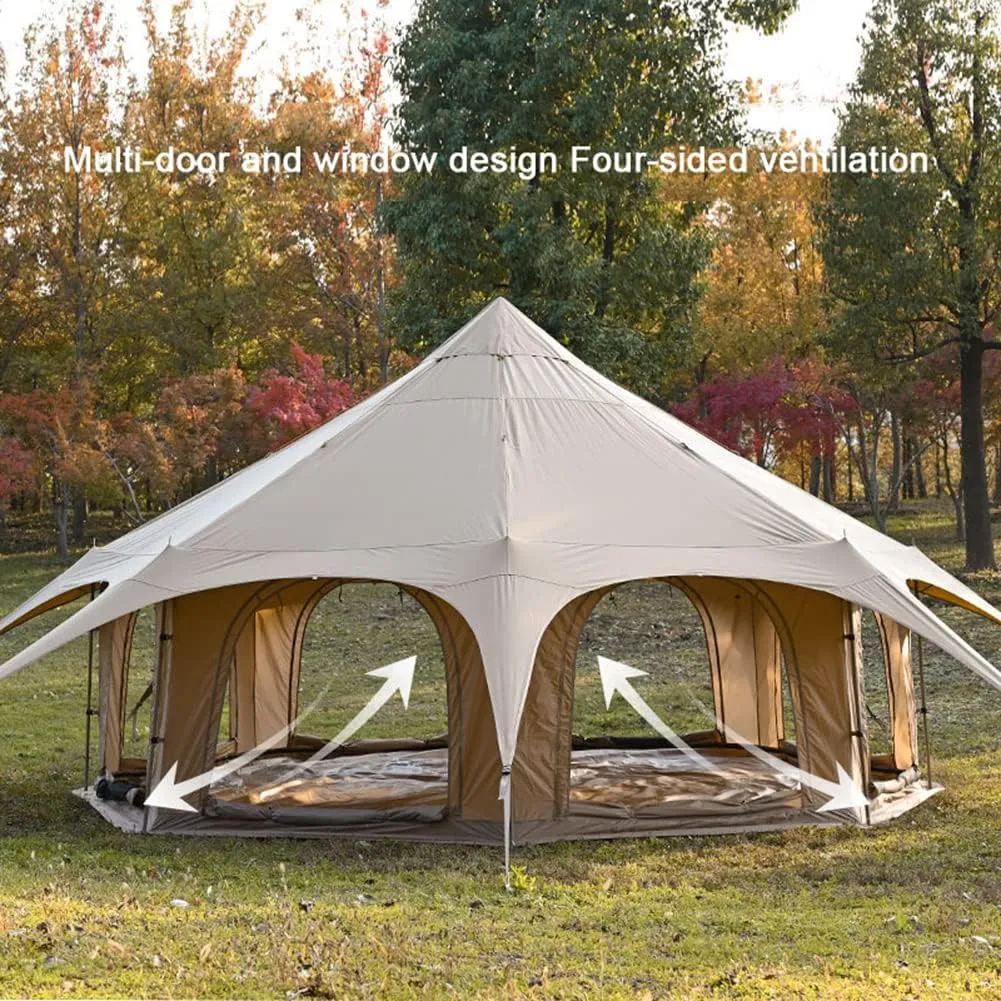 Family Camping Tent Large Double Layer Pyramid Tipi Tent Camping Mongolian Yurt Tent for Picnic, Festival