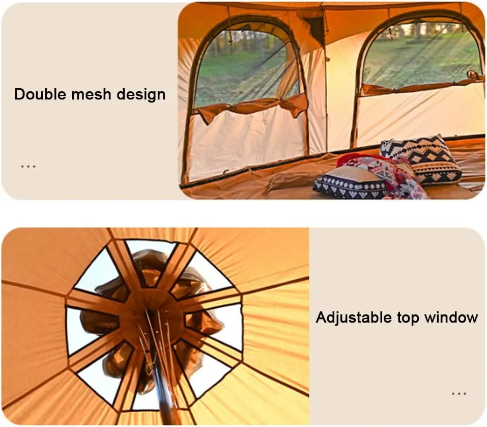 Family Camping Tent Large Double Layer Pyramid Tipi Tent Camping Mongolian Yurt Tent for Picnic, Festival