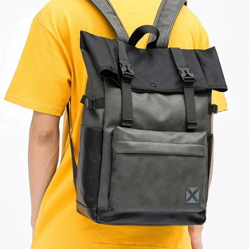 Faux Leather Waterproof Roll-top Backpack