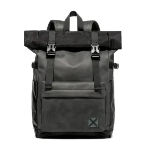 Faux Leather Waterproof Roll-top Backpack