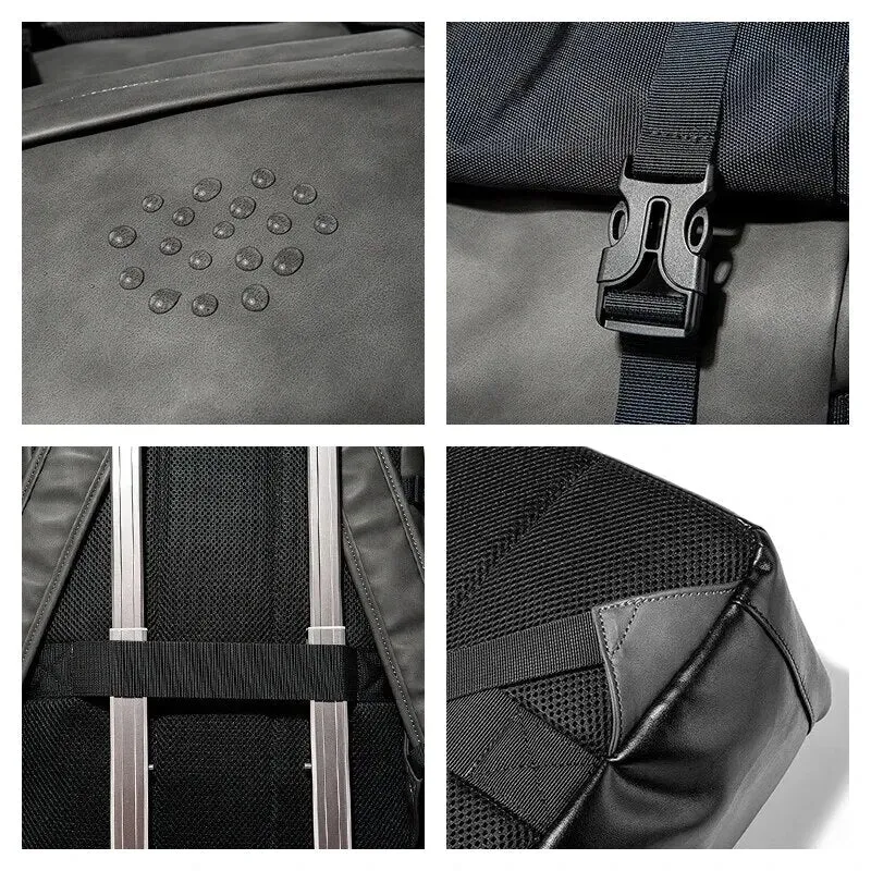 Faux Leather Waterproof Roll-top Backpack