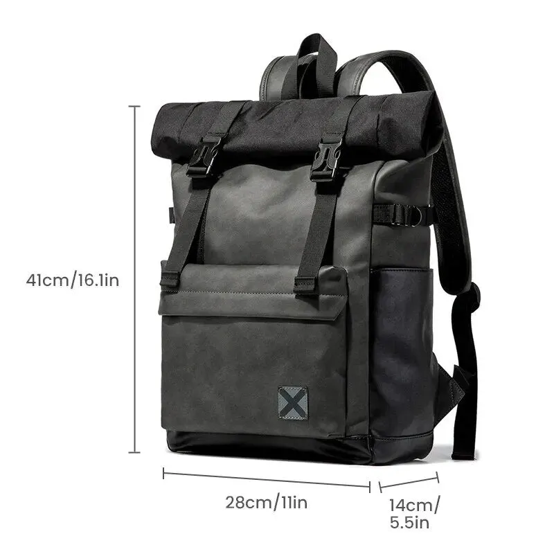 Faux Leather Waterproof Roll-top Backpack