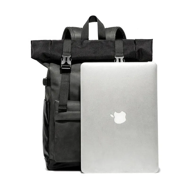 Faux Leather Waterproof Roll-top Backpack
