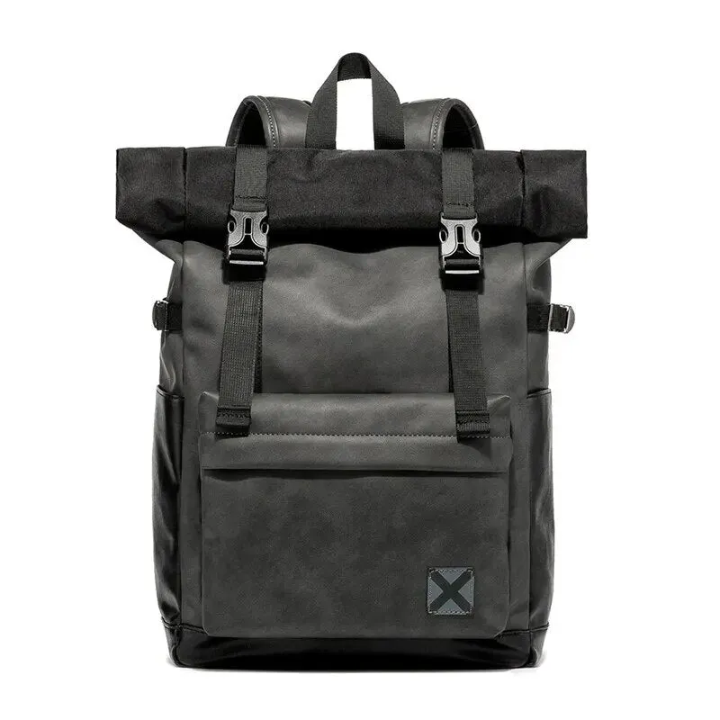 Faux Leather Waterproof Roll-top Backpack