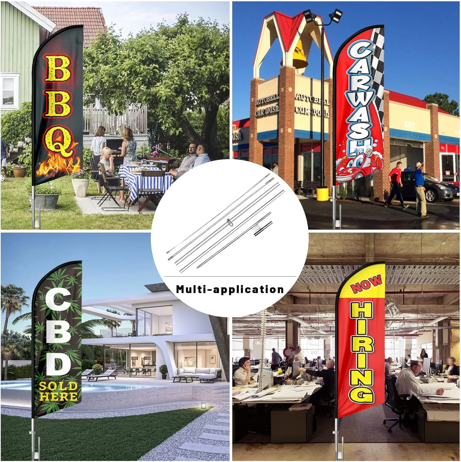 Feather Flag Pole Kit 11ft, Windless Swooper Flag Fits 8ft Feather Flags with Aluminum Alloy Flagpole, Ground Stake, Heavy Duty Base, Portable Bag