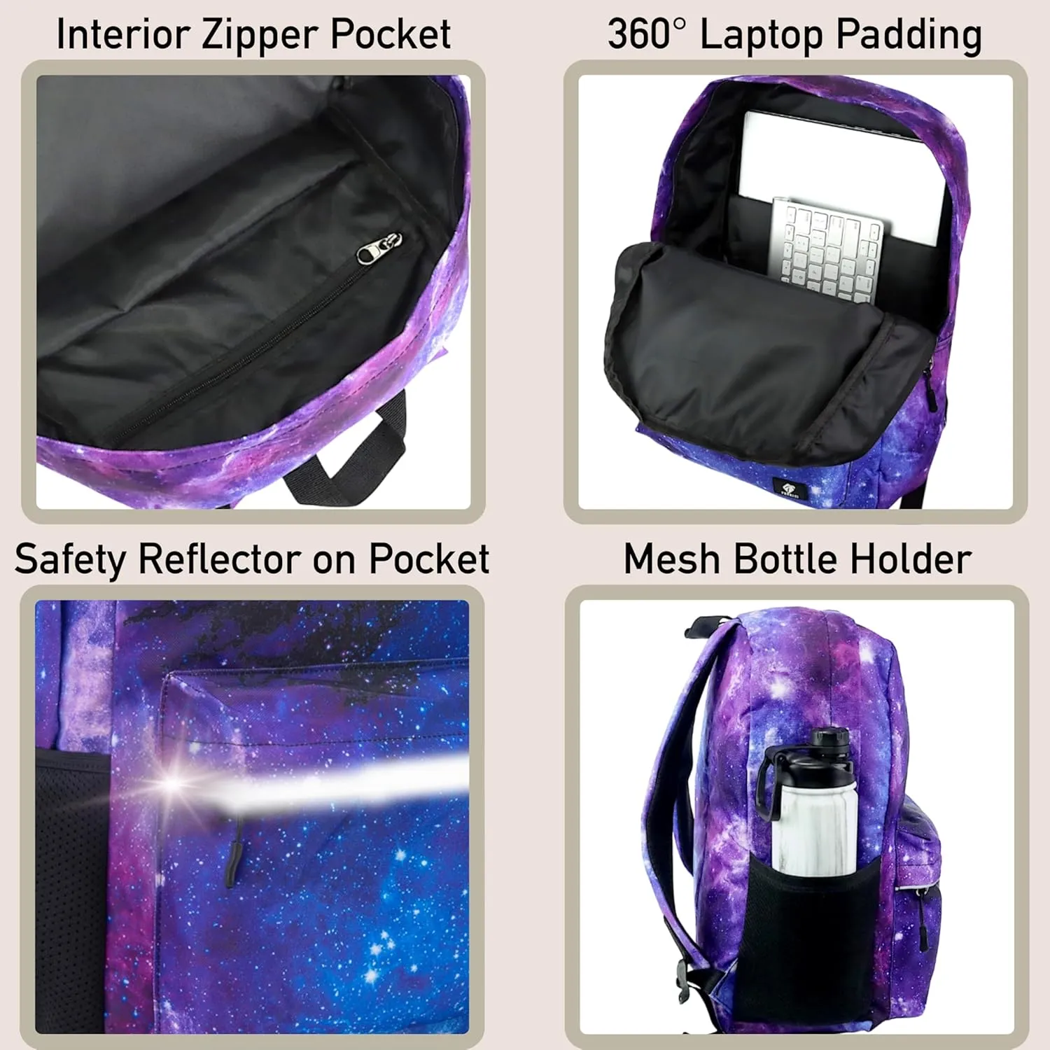Fenrici Galaxy Backpack for Boys, Girls, Kids Back Pack with Padded Laptop Compartment, Kids' Bookbags for School, Cosmic Pack, Space Backpack, Purple Galaxy, 17 Inch