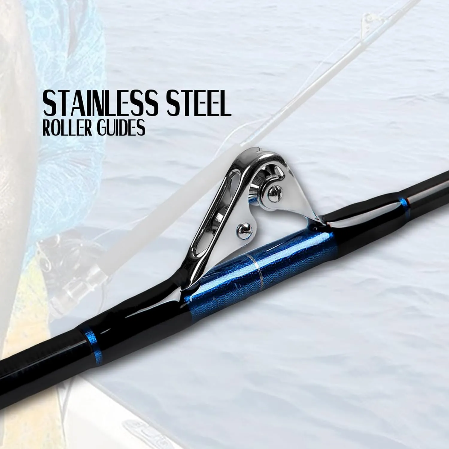 Fiblink Saltwater Offshore Heavy Trolling Fishing Rod Big Game Conventional Boat Fishing Roller Rod Pole with All Roller Guides (Heavy Power, 5-Feet 1-Inch)