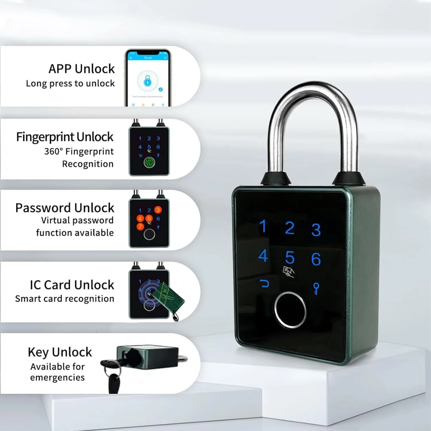 Fingerprint Padlock, Smart Padlock with Keyless Biometric, APP Control & Key Backup, Outdoor Heavy Duty Locker Lock for Gym Locker, Door, Luggage, Suitcase, Backpack