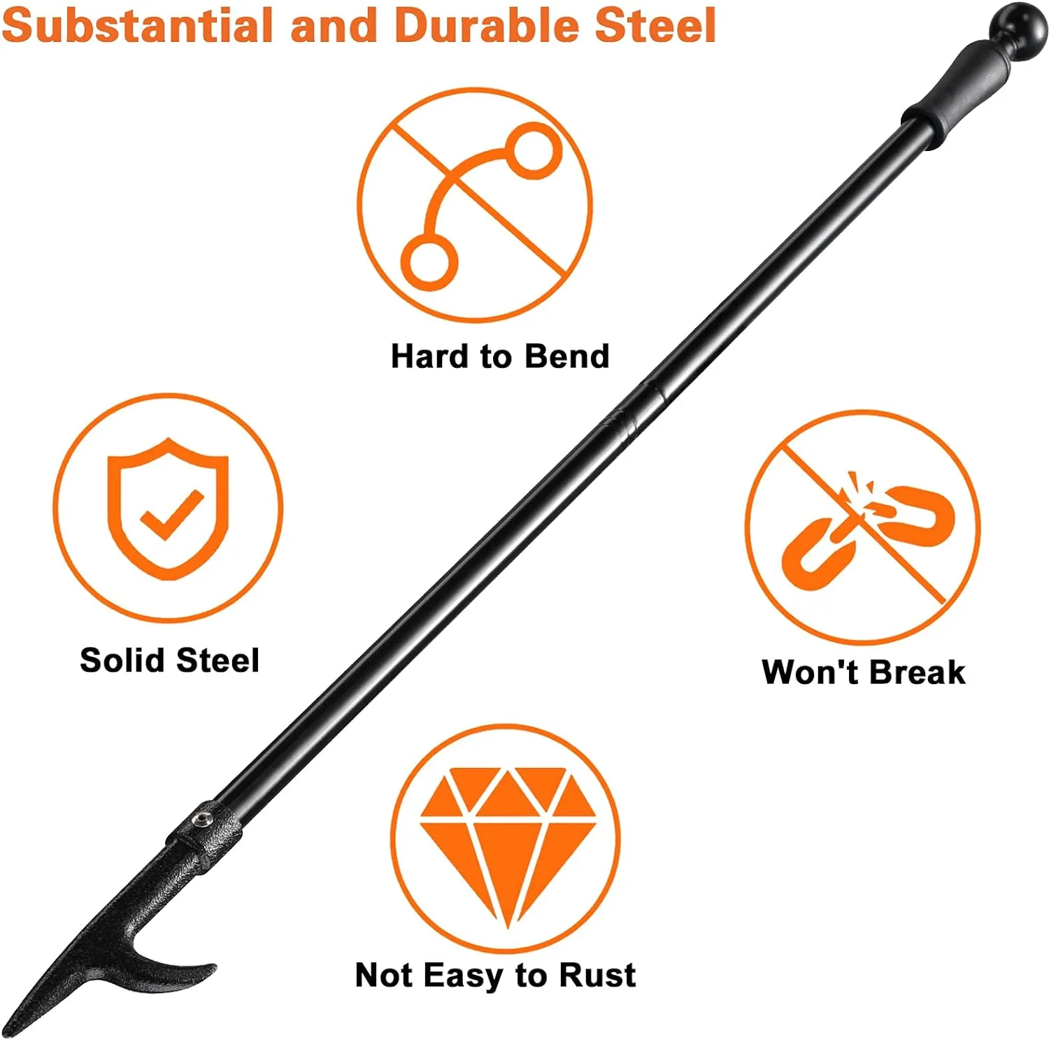 Fire Pit Poker, 46 Inch Extra Long Outdoor Fire Poker for Fireplace, Fire Pit, Campfire, Wood Stove and Indoor Use, Heavy Duty Wrought Steel Campfire Poker Tool, Rust-Resistant Black Finish