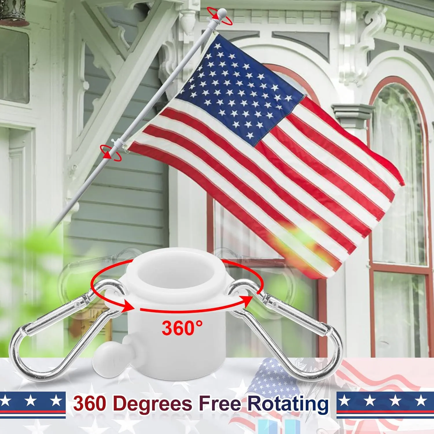 Flag Pole with American Flag - Tangle Free Flag Poles for Outside House with 3x5 Embroidered US Flags,Flagpole Holder Bracket - 6ft Heavy Duty Outdoor Flag Pole Kit for Porch - White