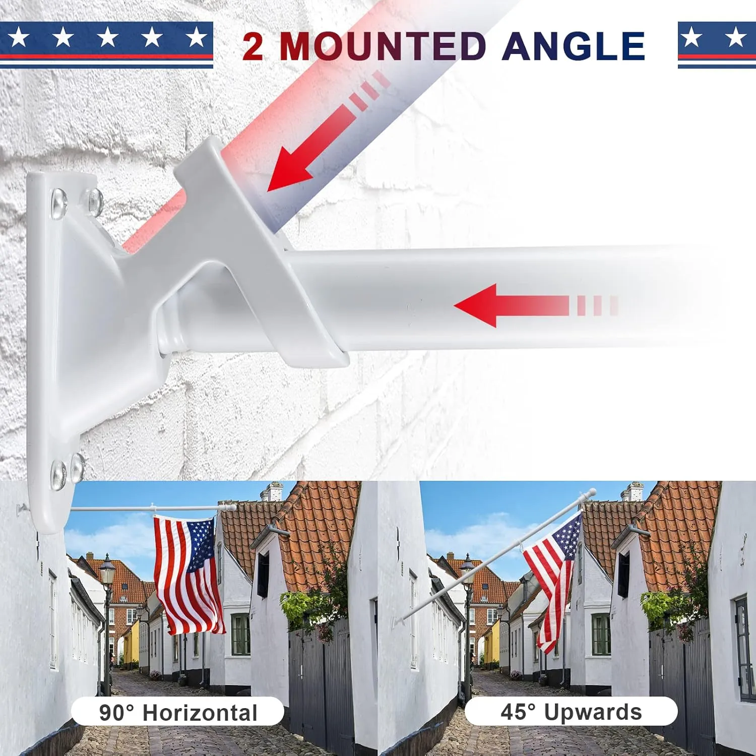 Flag Pole with American Flag - Tangle Free Flag Poles for Outside House with 3x5 Embroidered US Flags,Flagpole Holder Bracket - 6ft Heavy Duty Outdoor Flag Pole Kit for Porch - White
