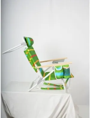 Folding Backpack Beach Chair, 5-Position Reclining, Green Pattern, 13 Inch High, Set of 2