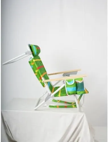 Folding Backpack Beach Chair, 5-Position Reclining, Green Pattern, 13 Inch High, Set of 2