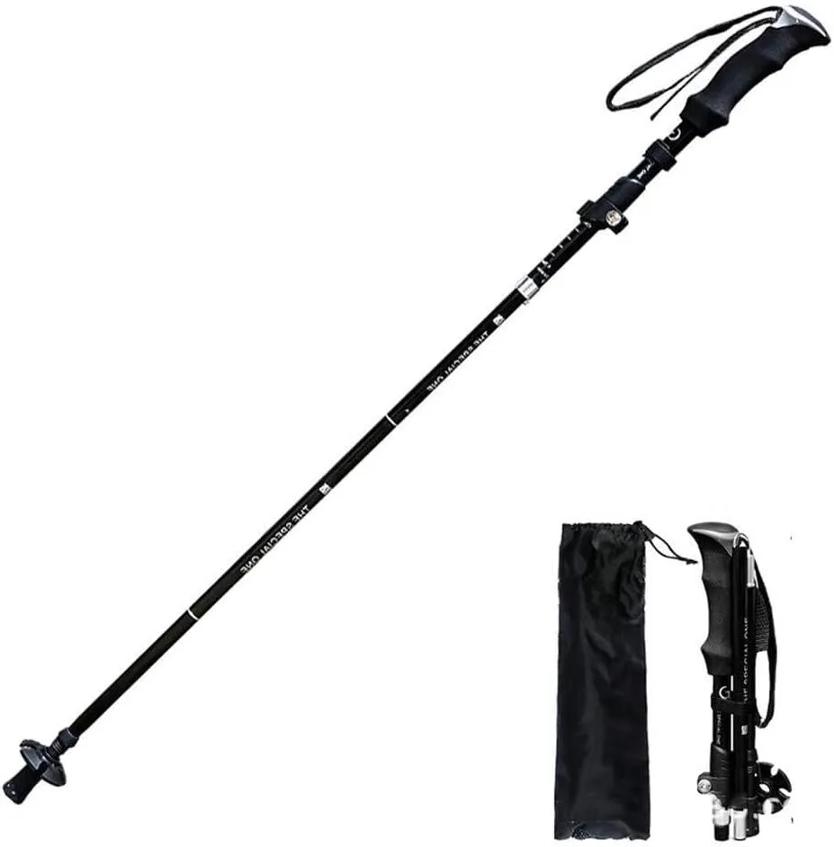Folding Trekking Poles Ultralight Aluminum Telescopic Hiking Poles Walking Sticks with EVA Handles and Quick Lock System for Traveling Camping Hiking Mountaineering (Black)