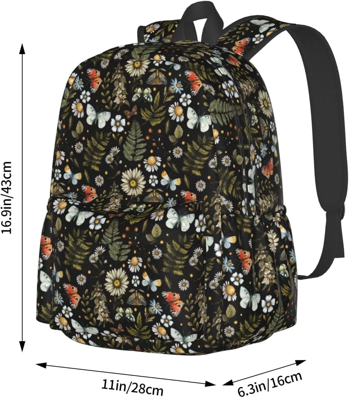 Forest Fern Flower Waterproof Backpack Adjustable Shoulder Straps Bag Large Capacity Casual Daypack Bookbag For Travel Work