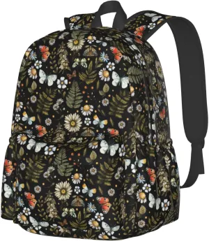 Forest Fern Flower Waterproof Backpack Adjustable Shoulder Straps Bag Large Capacity Casual Daypack Bookbag For Travel Work