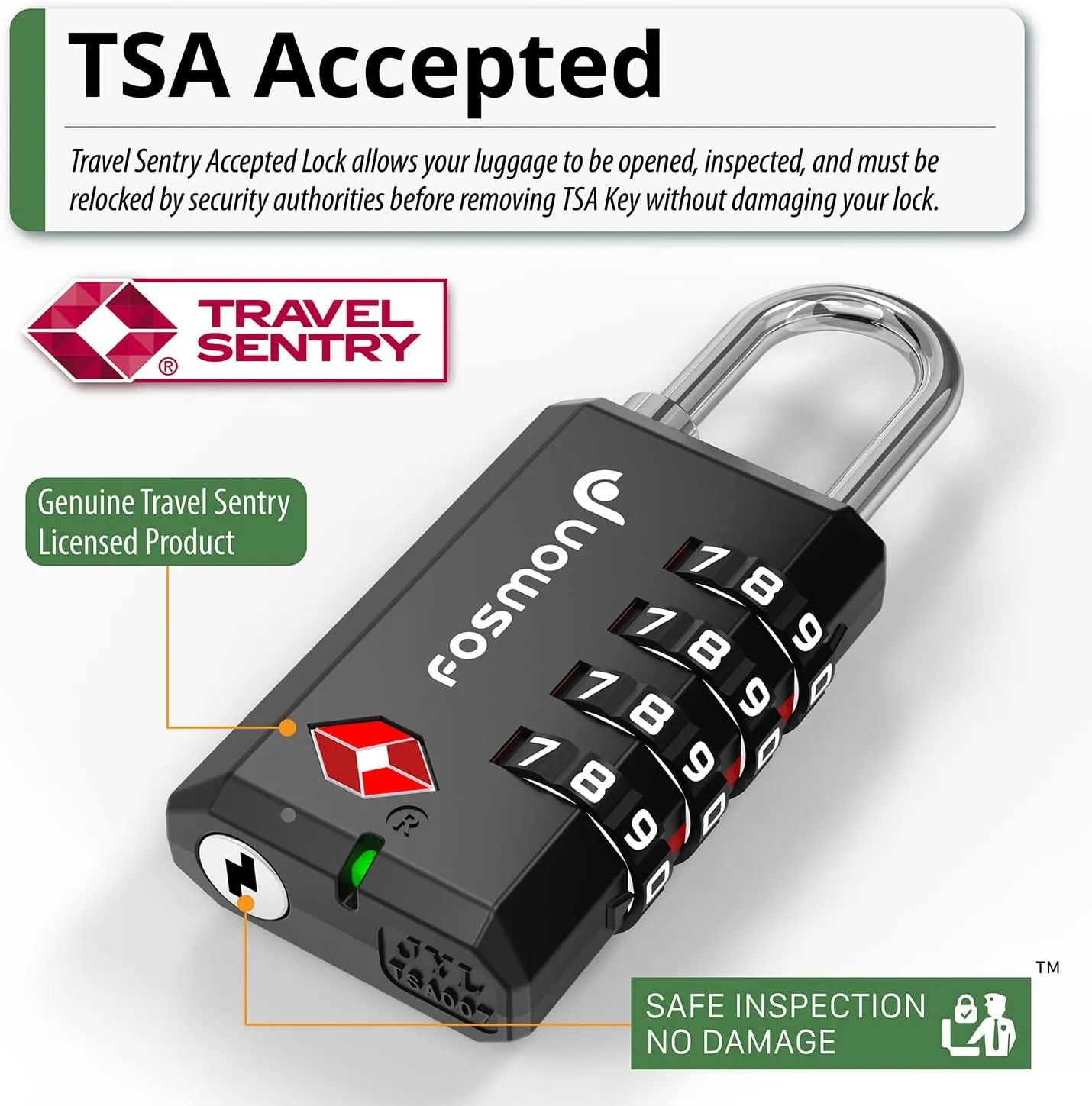 Fosmon TSA Approved Locks for Luggage, Suitcase, Heavy Duty Gun Safe Lock for Gun Case, 4 Digit Shackle Combination Padlock for Travel, Backpack Zipper Anti Theft, Gym Locker, Pistol, Handgun- 3 Pack