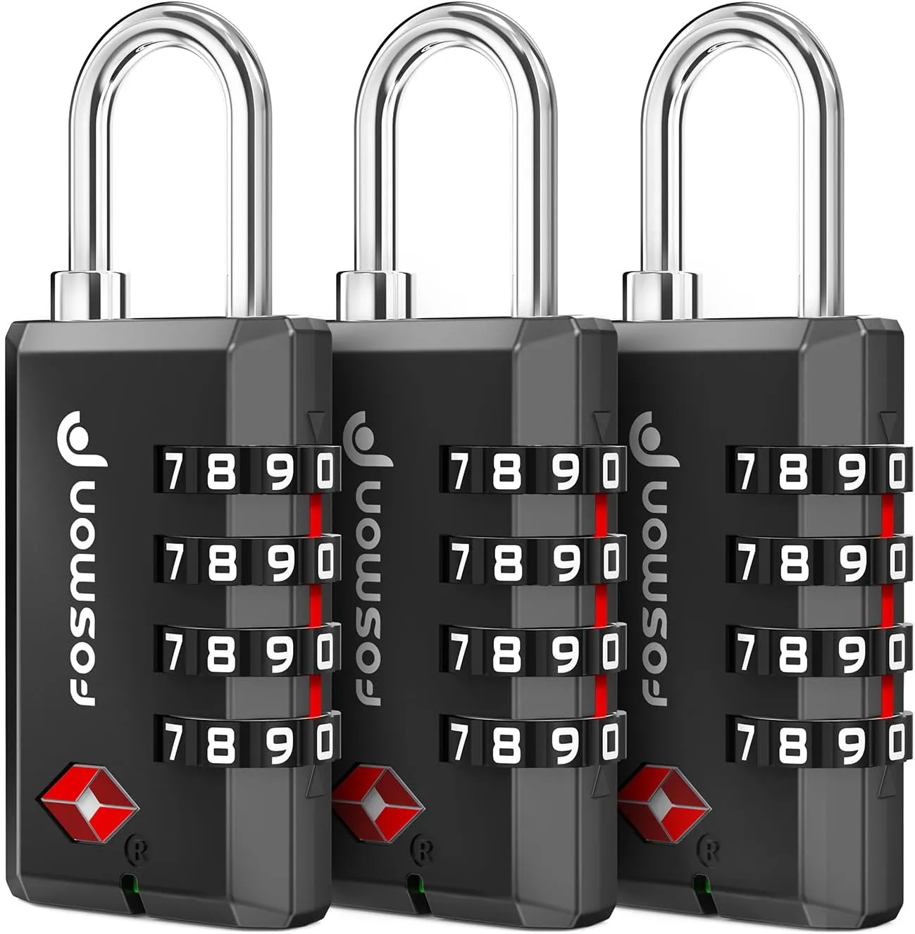 Fosmon TSA Approved Locks for Luggage, Suitcase, Heavy Duty Gun Safe Lock for Gun Case, 4 Digit Shackle Combination Padlock for Travel, Backpack Zipper Anti Theft, Gym Locker, Pistol, Handgun- 3 Pack