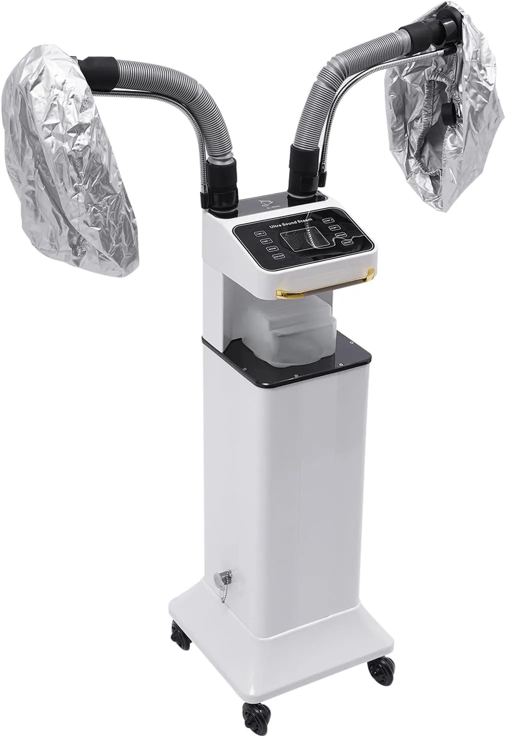 Freestanding Multifunctional Nano Hair Steamer Micro Mist Ozone Oil Treatment Dyeing Machine with 2 Steam Caps Hooded Hair Care Processor 2 Telescopic Tubes Time/Temp Control for Salon Barber Shop SPA