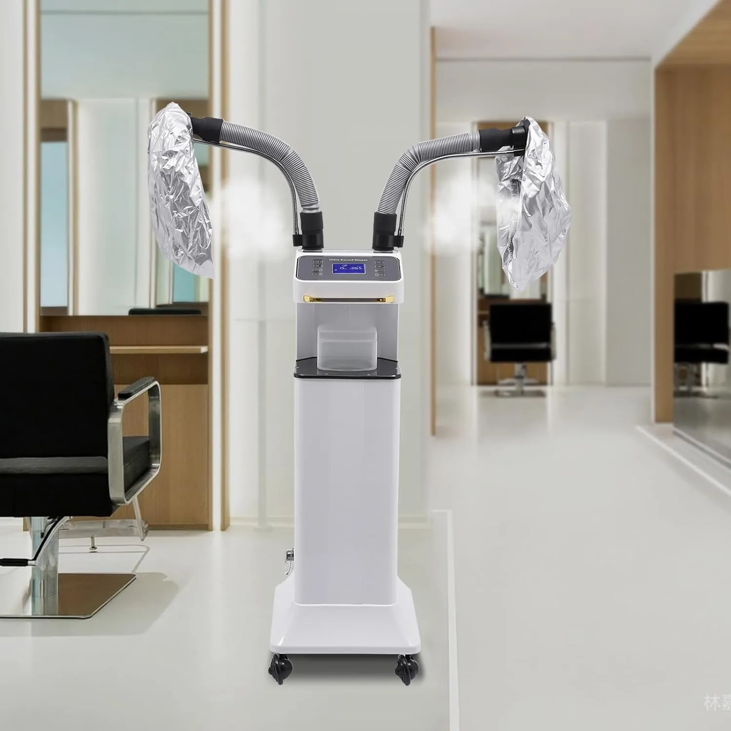 Freestanding Multifunctional Nano Hair Steamer Micro Mist Ozone Oil Treatment Dyeing Machine with 2 Steam Caps Hooded Hair Care Processor 2 Telescopic Tubes Time/Temp Control for Salon Barber Shop SPA