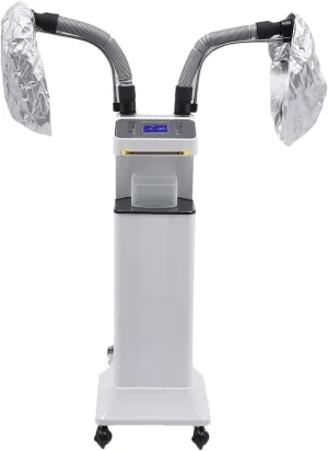 Freestanding Multifunctional Nano Hair Steamer Micro Mist Ozone Oil Treatment Dyeing Machine with 2 Steam Caps Hooded Hair Care Processor 2 Telescopic Tubes Time/Temp Control for Salon Barber Shop SPA