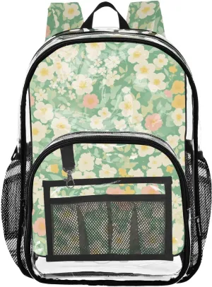 FRODOTGV Cartoon Flowers Lawn Kids Clear Backpacks for School Clear Bookbag for Girls Transparent Heavy Duty Bag